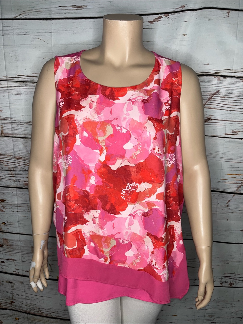 DG2 by Dian Gilman Size 2X Pink - Floral Print Chiffon Tank Top Blouse
